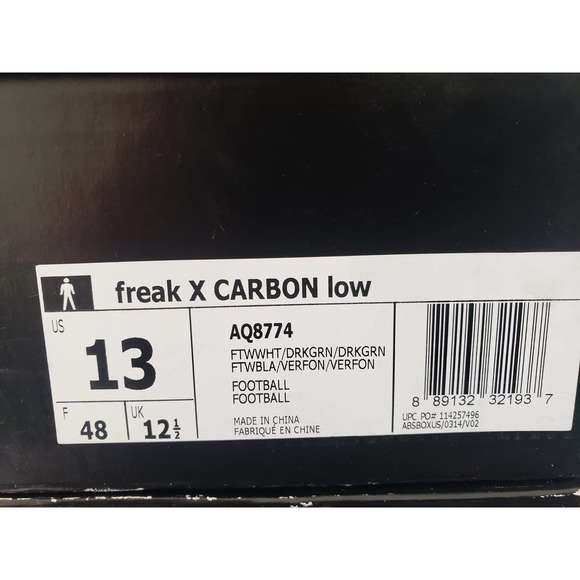 adidas Freak X Carbon Low Cleats - Dark Green and White Size 13 - Men's Soccer - Picture 7 of 7